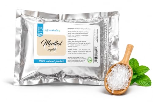 GreenHealth Menthol Crystals 4 oz – 100% Natural | Strong Mint Scent for Aromatherapy, Diffusers, DIY Wax Melts, Soaps | Food-Grade Aluminum Bag