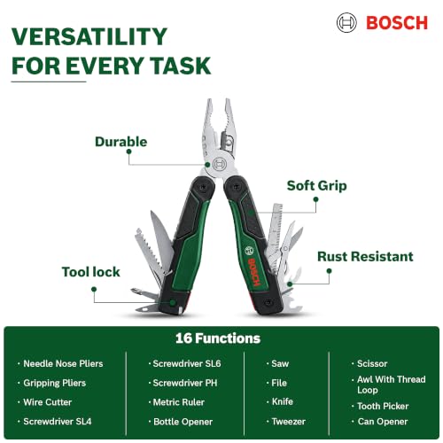 Bosch 16-in-1 Multi-Tool (Multifunktionswerkzeug zum Heimwerken, Outdoor und Camping; Edelstahl; Verriegelungsfunktion; Softgrip; 16… – Ansicht 3