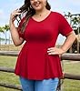 TIANZHU Women's Plus Size Peplum Top Short Sleeve V-Neck Flattering Pleated Blouse Casual Flowy Tunic Shirt, Red, 4XL #1