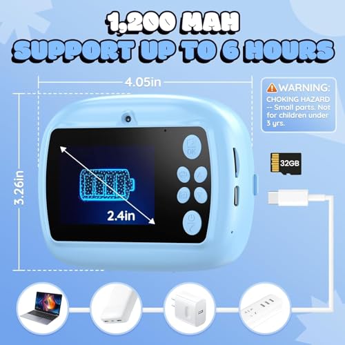 Image of Brand Conquer Kids Instant Print Camera for Girls & Boys - 1080P HD Video, 2.4 inch IPS Screen, Ink-Free Thermal Printing, Rechargeable Battery, Selfie, Games, Music, Digital Toy Camera (Random Design)