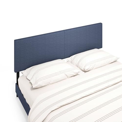 Image of Furinno Roanne Headboard King Size, Plain Upholstered Wooden Head Board, Bed Frame Mount, Easy Assembly, for Bedroom, Dorm, Blue Denim