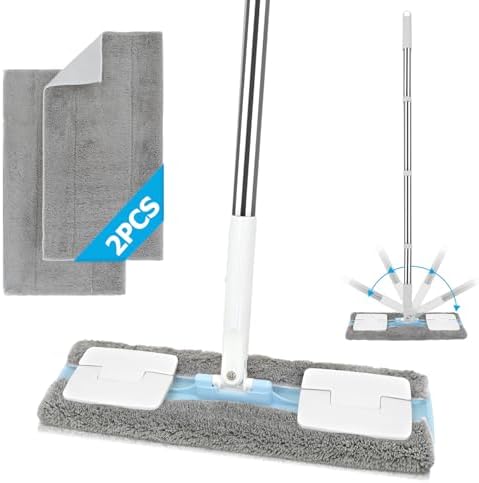 EZ SPARES Microfiber Hardwood Floor Mop,with 2 Washable Wet/Dry Pads,Stainless Steel Handle and Extension,for Home and Office Wet or Dry Floor Tile Cleaning(Blue)
