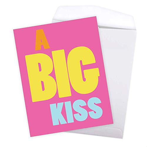 Nobleworks - 1 Large Blank Greeting Card (8.5 X 11 Inch) - All Occasion Notecard With Envelope, Big Bold Letters - Big Kiss J9651 #TOP4
