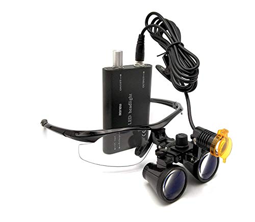 Image of EAST Brand 3.5X 420mm Working Distance Optical Glass Surgical Binocular Loupes and LED Head Light Lamp with Filter Aluminum Box Style(Black)