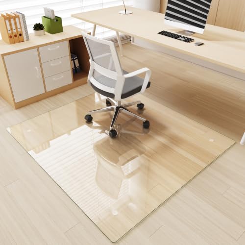 Image of [Tempered Glass] 46 inch x 50 inch Glass Office Chair Mat for Carpet