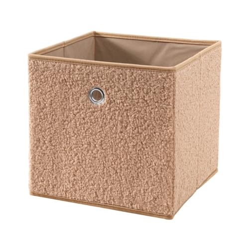 Calicosy - Cube de Rangement Pliable - Tissu Bouclette Beige - avec Poignée - pour Dressing, Bureau, Chambre - L 28 x P 28 x H 27 cm