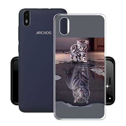 HHUAN Hülle für Archos Access 57 Semi-Transparent Hülle Dünn Weiche Silikon Tiger & Katze Stoßfest Handyhülle Tasche Schale Bumper TPU Schutzhülle Cover für Archos Access 57 (5.7
