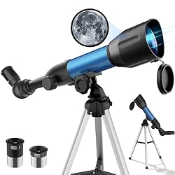 Telescopio Astronómico para Niños, 360/50mm con Le...: ★ Telescopio superclaro de mayor calibre, 360 mm de distancia focal y 50 mm de apertura. Óptica totalmente revestida y lentes con revestimiento múltiple que permiten una transmisión casi sin pérdidas, diseño de revestimiento multicapa de banda ancha,...