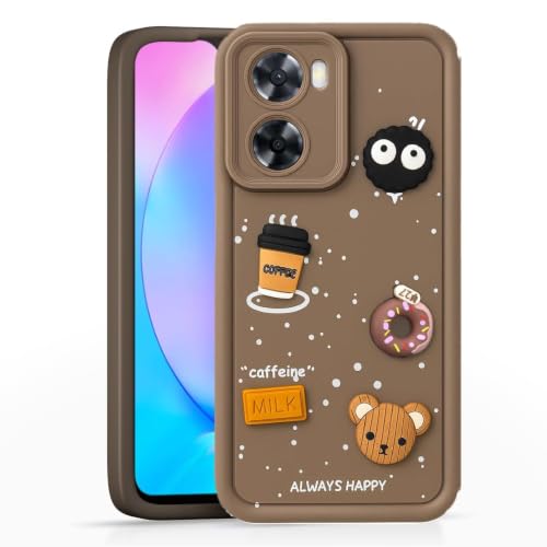 Image of Bintage Cute Fun Ball | Taddy Cartoon 3D Smiley Coffee Cup | Milk Donut | Full Protection Rubber Back Cover Compatible for Oppo CPH2473 / Oppo A77s - Brown