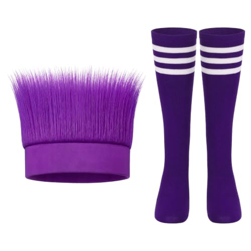 Luinabio 2 Pcs Spirit Week Accessories Crazy Hair Wig Socks, Purple