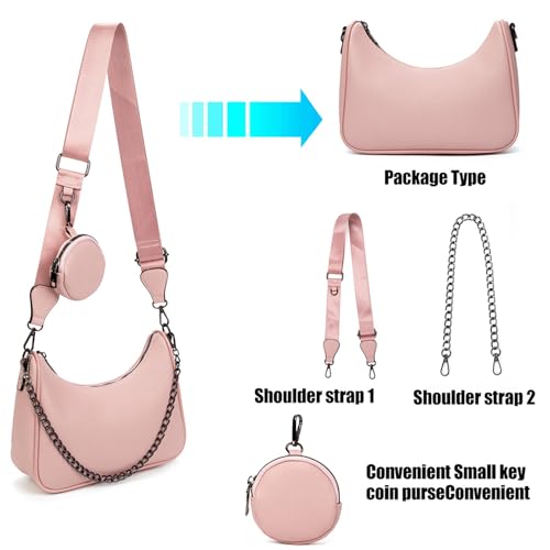 Image of myfriday Women PU Hobo Crossbody Bag, Coin Purse, 2 Straps Shoulder Purse | Anti-scratch PU, center divider, zipper pocket and coin pouch organize cosmetics, wallet and phone for commute or dates