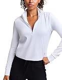 Awwena Women's Cropped Half Zip Sweatshirt Long Sleeve High Neck Workout Shirts Collared Athletic Tops White Small