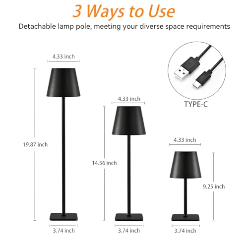 Lsoppn 2 Pack Cordless Table Lamps Rechargeable, Battery Operated Touch Dimmable LED Lamp with 3 Color Temperatures, Adjustable Height Wireless Table Lamp for Restaurant, Bar, Bedroom by Lsoppn - Image 6