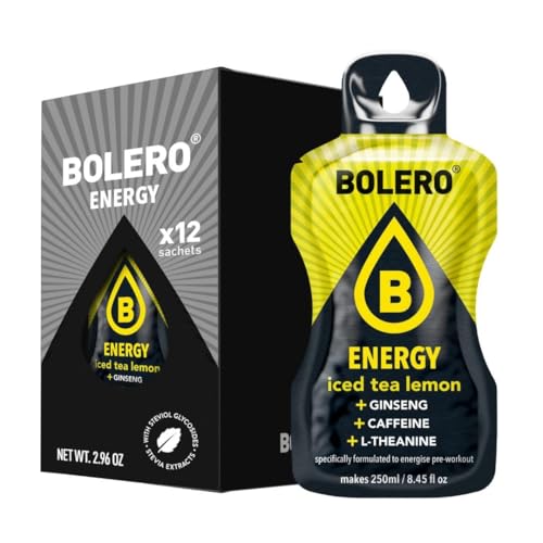 Bolero Energía | Bebida en polvo sin azúcar | Vegana y sin gluten | Para estilos de vida activos (12 x 7 g, té helado de limón)