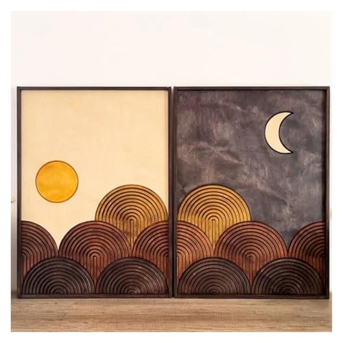 Peinture sur toile soleil et lune lot de 2 décorations murales modernes 50x70cm