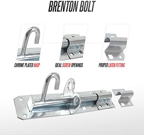 Brenton Bolt Sliding Door Lock for Bedroom Patio Door Security - 6(152mm) Heavy Duty Zinc Plate Galvanised Gate Latch Garden Shed Gate Bolts for Wooden Gates (Silver)