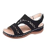cuñas de muje Verano Sandalias Romanas de Mujer cangrejeras con Hebillas y Tiras en la Parte Trasera Velcro Sandalias de Vestir para Mujer Zapatos Mujer Verano Sandalias Cómodo Mujer Altas y Planas