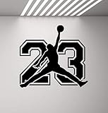 CarolGreyDecals Michael Jordan Sign Wall Decal Sport 23 Air Jordan Jumpman Decal Basketball Poster Stencil Gym Wall Vinyl Sticker Kids Teen Boy Room Nursery Bedroom Wall Art Decor Mural 847