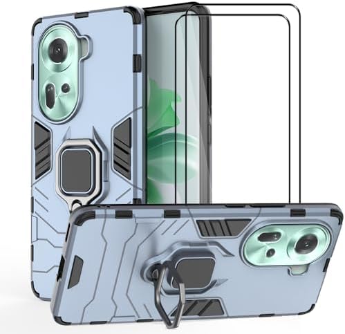 HAOYE Cover per OPPO Reno 11F 5G / Reno11 F 5G con Copertura della Fotocamera Scorrevole, Custodia con Girevole Anello, TPU/PC Protettiva Bumper. Blu