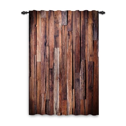ggaimwf Cortina Rústica de Madera para Ventana, Textura de Madera, Marrón, Decoración de Granja, Sala de Estar, Temática Campestre, Vaquero, Cortina Divisoria Interior, 132x214cm, 1 Panel