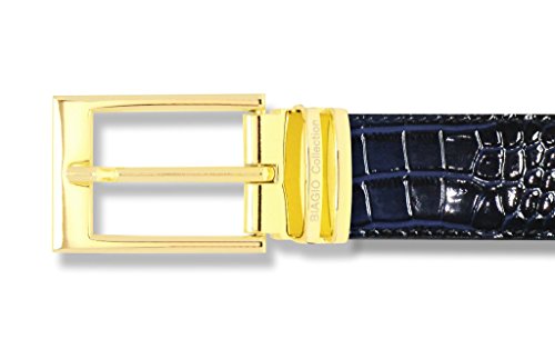 Croc Embossed NAVY BLUE Men's Bonded Leather Belt Gold-Tone Buckle2