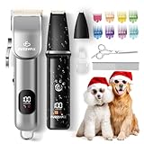 FuzzyFix Dog Grooming Kit, Dog Clippers for Grooming for Thick Curly Coats, Professional Pet Hair Shaver Paw Trimmer Cordless Rechargeable Low Noise for Dogs Cats Animals Face Ear
