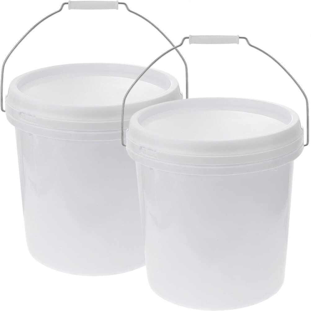 POPETPOP2pcs White Plastic Pail Bucket with Handle and Lid Pail Container Empty Paint Can 1.5 Gallon Industrial Pail Party Tub for Industrial All Purpose Storage