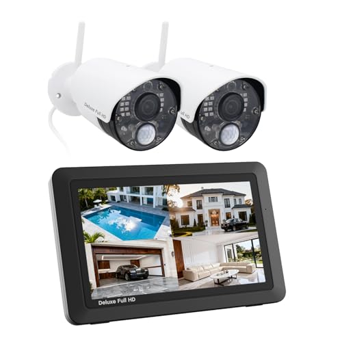 CasaCam Deluxe VS5802 Système de caméra de surveillance avec caméras 1080p et écran tactile de 7", audio bidirectionnel, application gratuite, carte SD 32 Go et batterie installée (caméra de luxe