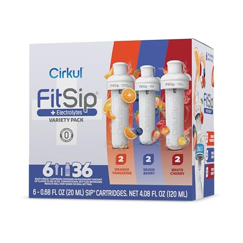 Cirkul FitSip Electrolytes Flavor Water Variety Pack, Makes 36 Drinks, No Sugar, Zero Calorie Drink Mix, (2 Mixed Berry, 2 White Cherry, 2 Orange Tangerine)