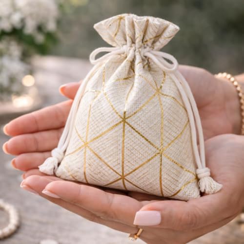 Image of SATYAM KRAFT 100 Pcs Jute Potli Bags for Wedding, Return, Festive Gifting | Eco-Friendly, Handmade Drawstring Bags for Jewelry, Sweets, Dry, Party, Reusable & Biodegradable (Pack of 100) (color 11)