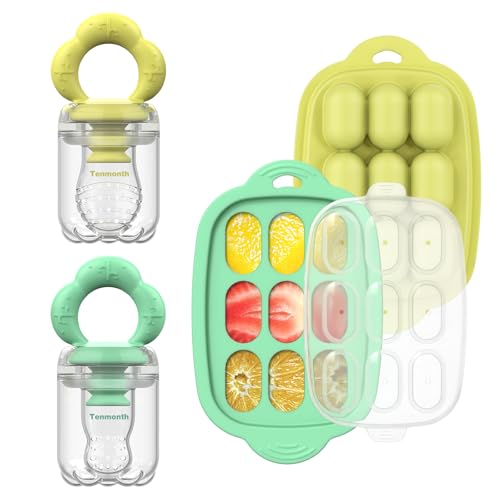 Image of Baby Fruit Food Feeder Breastmilk Popsicle Molds with Freezer Tray, Tenmonth Silicone Baby Feeder for Safe Infant Self Feeding 2 Pack, BPA Free