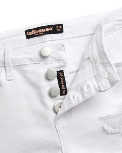 dollhouse Women’s Shorts – High Rise Button Fly 5 Pocket Roll Cuff Distressed Stretch Denim Jean Shorts, Size 5, White