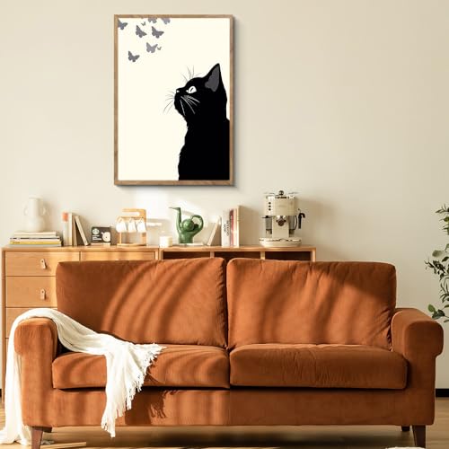阪画屋 アートパネル アートボード ポスター 玄関 壁画 壁掛け 壁飾り 部屋飾り 飾り絵 絵 絵画 油絵 ソファの背景画 インテリア 現代 モダン フレーム 額付き 木枠付きの完成品 木目調 キャンバス 猫 ネコ ペット アニマル 動物 プレゼント ギフト 30×40 [4]