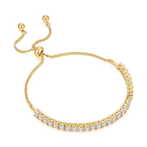MINDDHA 14K Gold Plated Cubic Zirconia Tennis Bracelet – Elegant Tennis Bracelet for Women, Thin, Dainty, Stackable, Available in 2mm 3mm Width, Silver and Gold Color, Adjustable Slider 6-9 Inch2