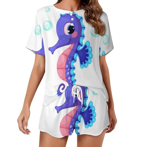 Pyjama short femme Hippocampe idéal pour les nuits douces et fraîches d'été