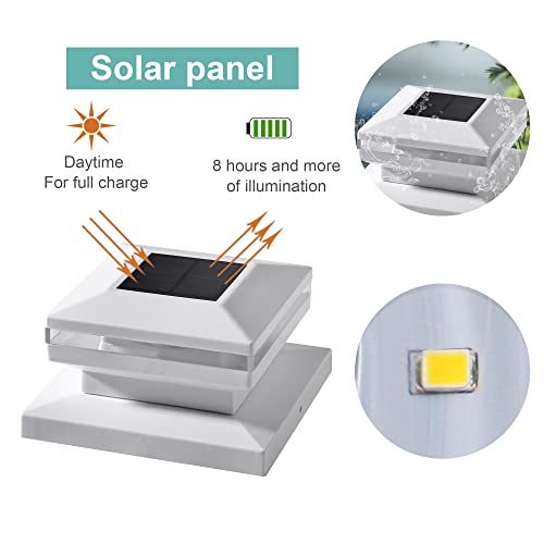 Maggift 6 Pack Solar Post Lights, Outdoor Post Cap Light For Fence Deck Patio, Solar Powered Caps, Warm White High Brightness Smd Led Decorative Lighting, Lamp Fits 4X4, 5X5 Or 6X6 Wooden Posts, White #TOP5