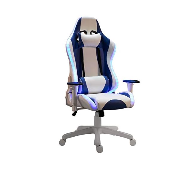 Vinsetto LED Light Racing Chair Ergonomic PU Leather Thick Padding High Back w/Removable Pillows Adjustable Height 5 Wheels 360° Swivel Rocking Gaming Chair