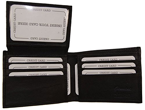 Leather Mens Wallet Bifold Black Fixed FlipUp Dual Window ID FREE Organza Gift Bag SUN1103BK