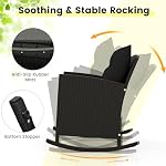 ORALNER 3 Pieces Outdoor Wicker Rocking Chairs, Rattan Rocker with Soft Cushions, Glass Coffee Table, Patio Conversation Furniture Bistro Set for Front Porch Balcony Garden Deck Poolside (Black)