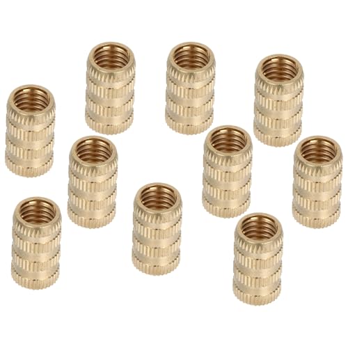 DOITOOL 10pcs M10 Brass Knurled Female Threaded Insert Nuts for 3D Printer Embedment, Metric Threaded Embed Parts for Industrial Fastening Applications