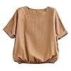 Crew Neck Cotton Top Medium Sleeve T Shirt Loose Pullover T Shirt Basics (Khaki, M) #5