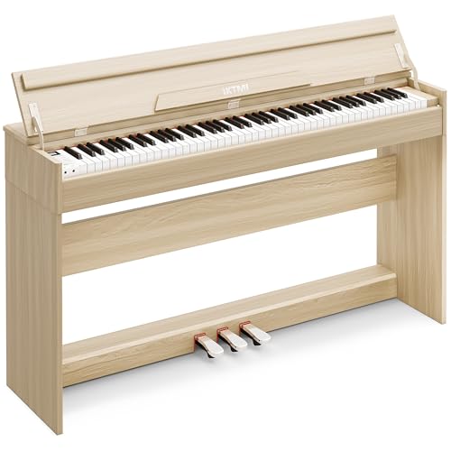 IKTMI 木製 電子ピアノ 88鍵盤 ピアノ 88鍵 アップライト ピアノ スタンド一体型 Digital Piano ペダル付き MIDI対応 子供 初心者 練習用 オークベージュ