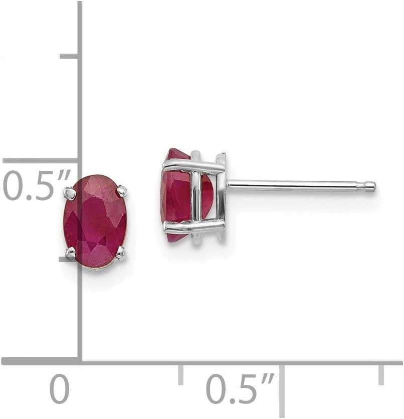 Diamond2Deal 14k White Gold 6x4 Oval Ruby Earrings (L- 0.24 in, W- 0.16 in)