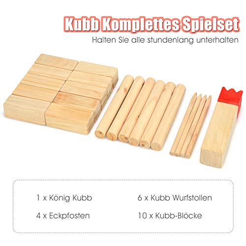 COSTWAY 21 TLG. Kubb Spiel Wickingerschach Holz Familie Game Holzspiel Outdoor Spiel, Wurfspiel für Kinder und… – Bild 8