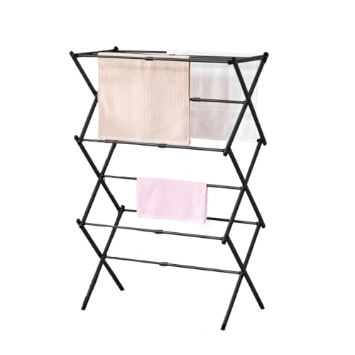 Vivo Technologies 3 Tier Extendable Clothes Airer, Foldable Clothes Dryer Rack, Space Saving Clothes Horse with 11 Poles Laundry Rack for Indoor Outdoor Towel Rack, Black