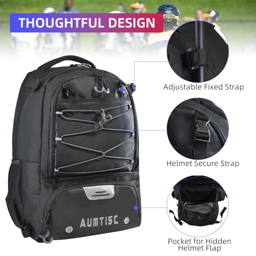 AUMTISC Lacrosse Bag Backpack Extra Large, with 2 Stick Holder, Separate Shoes Cleats Compartment, and Hidden Zipper Net Holds for Helmet, Holds All Lacrosse Equipment or Field Hockey Gear - Thumbnail 4