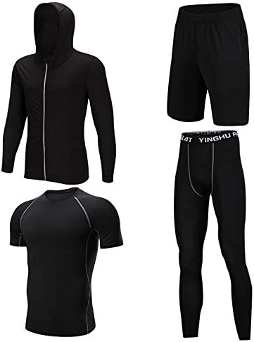 XHDOU Men's Compression 3/4 Capri Pant Shirt Set, Baselayer Cool Dry Tights Running Shorts, Black