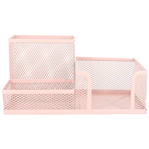 Porta Caneta Lápis Escritório em Metal - 03 Nichos - Rosa Bebê