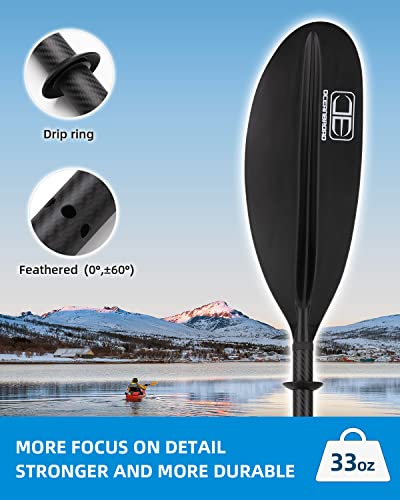 Image of OCEANBROAD Kayak Paddle 230CM /90.5 Inches Carbon Shaft Kayaking Boating Oar with Paddle Leash