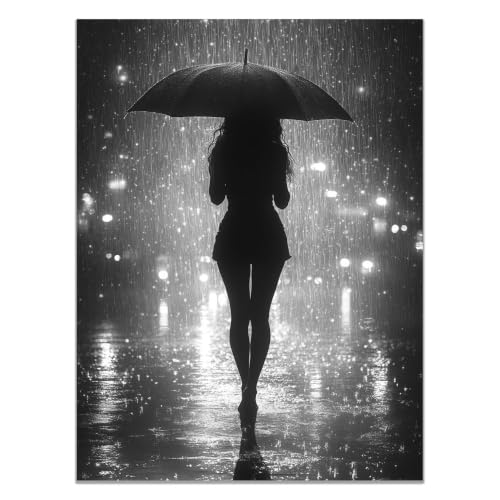Tableau chambre decoration silhouette femme parapluie noir peinture salon moderne 40x60